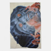 ロットワイラー子犬芸術的ペットポートレート キッチンタオル (縦)