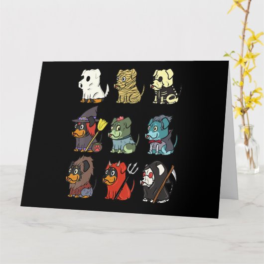 ロットワイラー怖いコスチュームおもしろい犬ハロウィーンギフト カード (黄色い花)