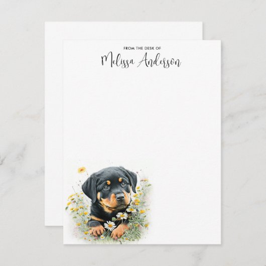 ロットワイラー犬かわいい子犬の水色パーソナライズされた ノートカード