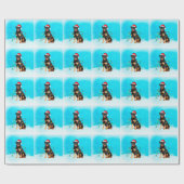 ロットワイラー犬が雪の中でサンタ帽子の灯りを持つ ラッピングペーパー (フラット)