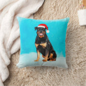 ロットワイラー犬とサンタハット クッション (ブランケット)