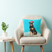 ロットワイラー犬とサンタハット クッション (椅子)