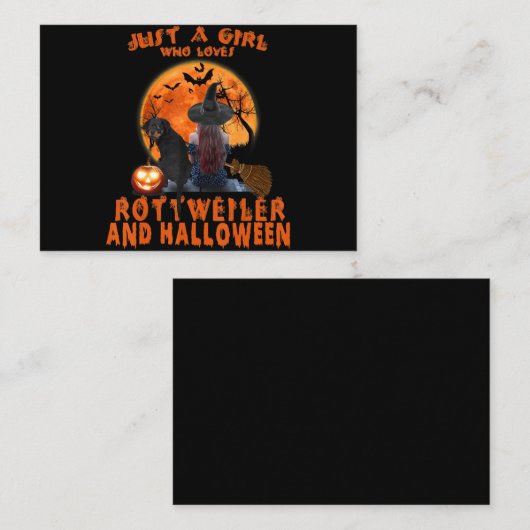 ロットワイラー犬とハロウィンを愛する女の子 名刺 (正面/裏面)