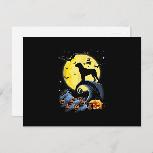 ロットワイラー犬と月のおかしなハロウィンの衣装 シーズンポストカード (正面/裏面)