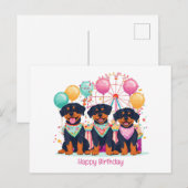 ロットワイラー犬のお誕生日おめでとう カーニバルで遊ぶ犬たち ポストカード (正面/裏面)