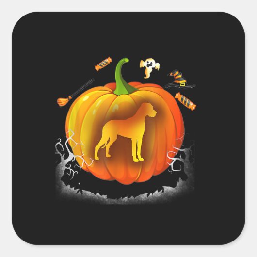 ロットワイラー犬のカボチャの衣装ハロウィーン スクエアシール (正面)