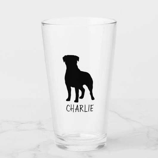 ロットワイラー犬のシルエットパーソナライズなRottie タンブラーグラス (正面)