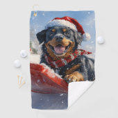 ロットワイラー犬のソリで雪のクリスマス ゴルフタオル (インサイチュ)