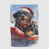 ロットワイラー犬のソリで雪のクリスマス ゴルフタオル (正面)