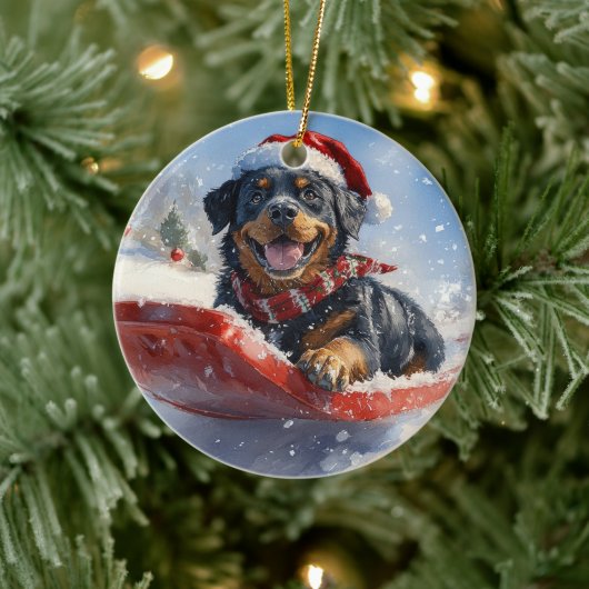 ロットワイラー犬のソリで雪のクリスマス セラミックオーナメント (ツリー)