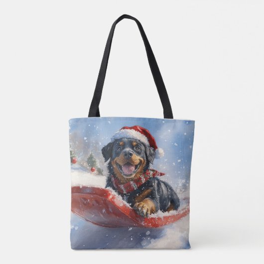 ロットワイラー犬のソリで雪のクリスマス トートバッグ (裏面)