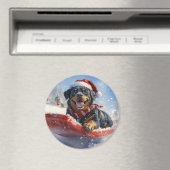 ロットワイラー犬のソリで雪のクリスマス マグネット (インサイチュ (食洗機))