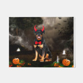 ロットワイラー犬のハロウィーンの衣装 ドアマット (正面)