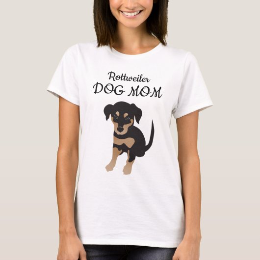 ロットワイラー犬のママ子犬イラスト Tシャツ (正面)