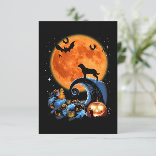 ロットワイラー犬の月かぼちゃのハロウィーンの衣装ギフト 出欠カード (スタンド正面)