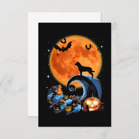 ロットワイラー犬の月かぼちゃのハロウィーンの衣装ギフト 出欠カード (正面/裏面)