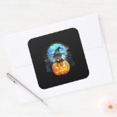 ロットワイラー犬の魔女ハットハロウィンカボチャの贈り物 スクエアシール (封筒)