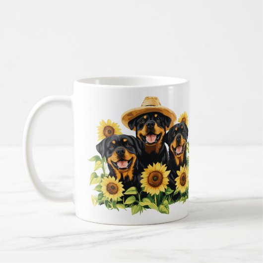 ロットワイラー犬ひまわりの花 コーヒーマグカップ (左)