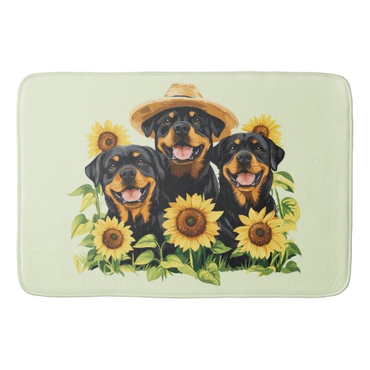 ロットワイラー犬ひまわりの花 バスマット (正面)