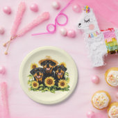 ロットワイラー犬ひまわりの花 ペーパープレート (パーティー)