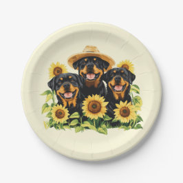 ロットワイラー犬ひまわりの花 ペーパープレート