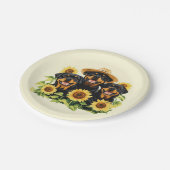 ロットワイラー犬ひまわりの花 ペーパープレート (アングル)