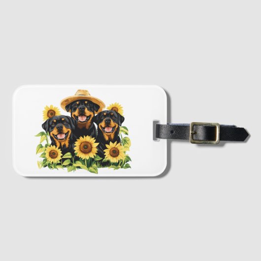 ロットワイラー犬ひまわりの花 ラゲッジタグ (正面横)