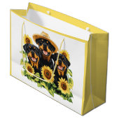 ロットワイラー犬ひまわりの花 ラージペーパーバッグ (正面アングル)