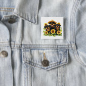 ロットワイラー犬ひまわりの花 缶バッジ (インサイチュ)