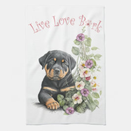 ロットワイラー犬ママ フラワー キッチンタオル