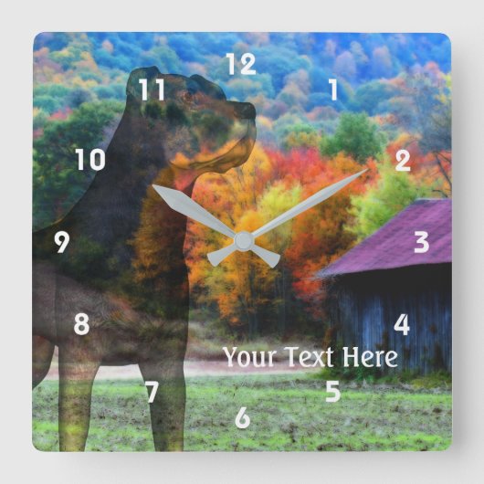 ロットワイラー犬及び古タバコ舎 スクエア壁時計 (正面)