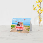 ロットワイラー犬 バレンタインデー トラック ハート カード (黄色い花)