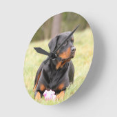 ロットワイラー犬 ラウンド壁時計 (傾斜)