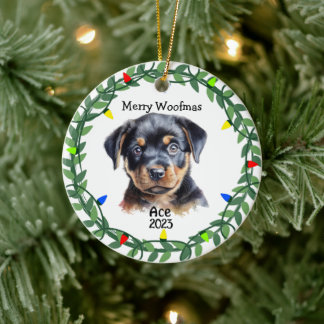 ロットワイラー犬/子犬モノグラムクリスマス セラミックオーナメント