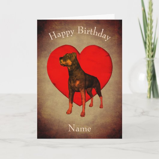 ロットワイラー赤いハートドッグパーソナライズされた誕生日 カード (正面)