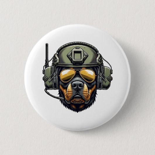 ロットワイラー軍隊デザイン 缶バッジ (正面)