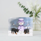 ロットワイラー遊の子犬の雪 ポストカード (スタンド正面)