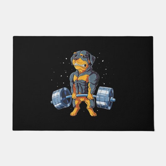 ロットワイラー重量挙げおもしろいデッドリフト ドアマット (正面)