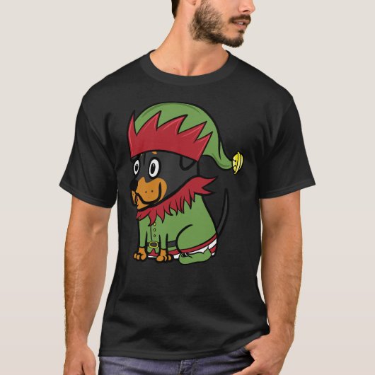 ロットワイラー かわいいエルフの衣装 クリスマス Tシャツ (正面)