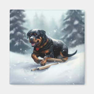 ロットワイラー クリスマス 雪 冬 サッと投げれるクッション マグネット