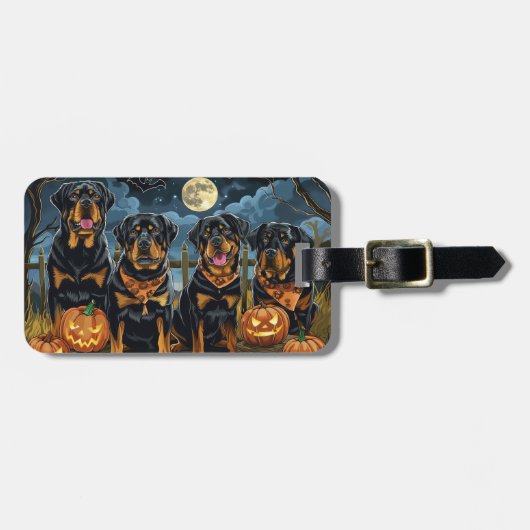 ロットワイラー・ハロウィーンの不気味なデザイン ラゲッジタグ (正面横)