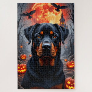 ロットワイラー ブラッドムーン ハロウィン肖像画 アート ジグソーパズル