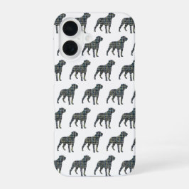 ロットワイラー ロッティ かわいい犬 シルエット グリッド ホワイト iPhone 16ケース