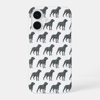 ロットワイラー ロッティ かわいい犬 シルエット グリッド ホワイト iPhone 16ケース