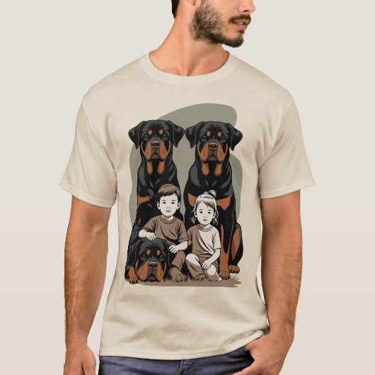 ロットワイラー、家族の番犬 Tシャツ (正面)