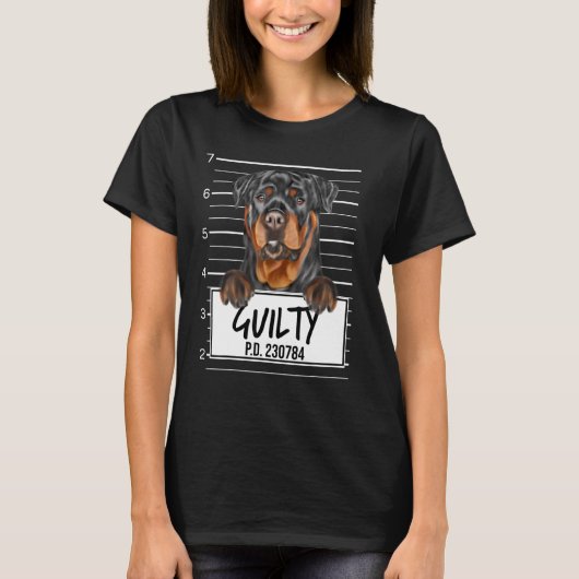 ロットワイラー 指名手配 犯罪犬 Tシャツ (正面)