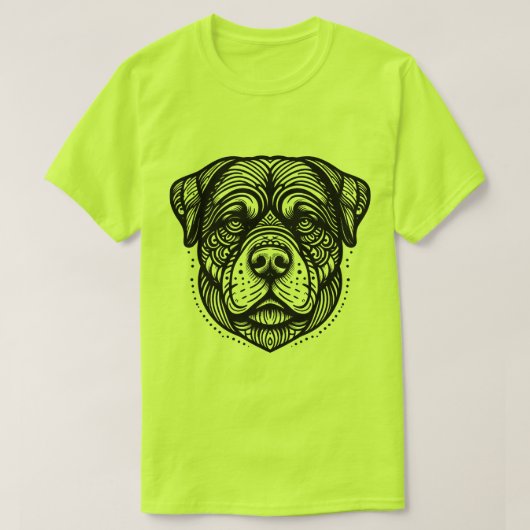 ロットワイラー 犬の顔 - 黒の線画 Tシャツ (デザイン正面)
