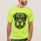 ロットワイラー 犬の顔 - 黒の線画 Tシャツ (正面)