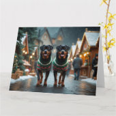 ロットワイラー 犬 クリスマス スノー ホリデー カード (黄色い花)