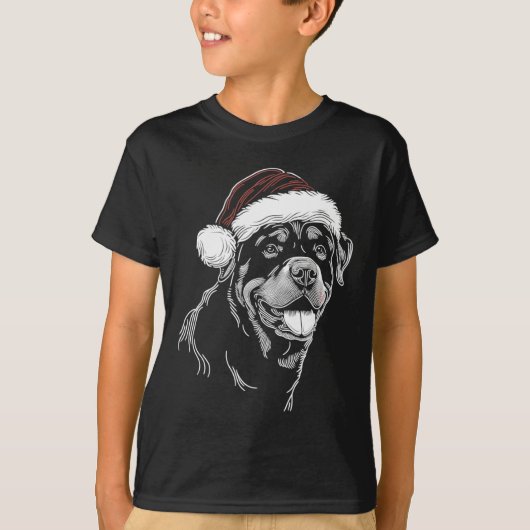 ロットワイラー 犬 サンタ帽子 クリスマス パジャマ Tシャツ (正面)